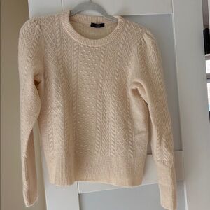 J. Crew Stretch Wool Cable Knit Crewneck Sweater in Ivory
